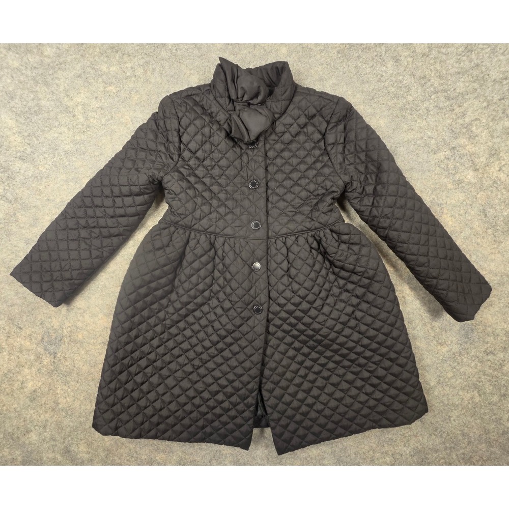 Janie and Jack Girls Black Quilted Peplum Coat Bow Collar Size 3-4 Jacket
